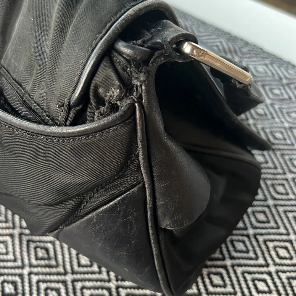Rare Vintage PRADA Nylon Tessuto Leather Shoulder Hand Bag Purse Black GUC - Picture 11 of 15